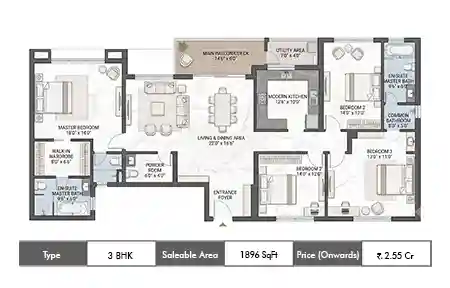 3 BHK floor plan